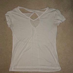 White cross-back tee, size small